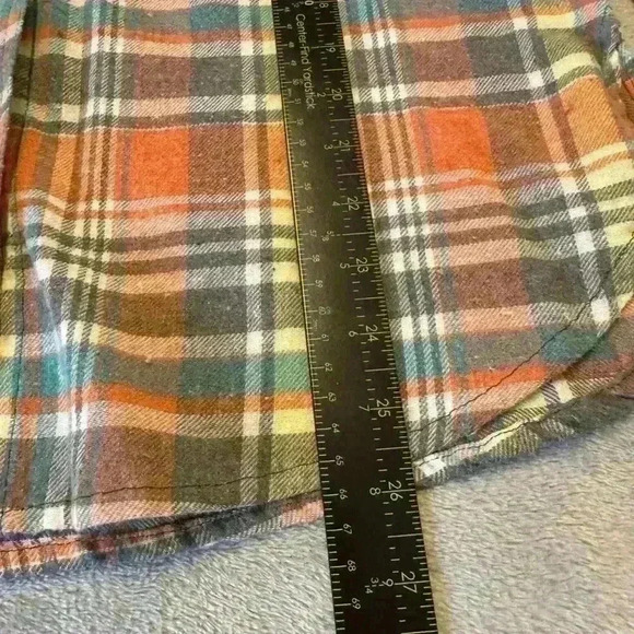 Panache Women's Bleached Flannel Small Distressed Faded Buttonup Shirt Red Plaid - Picture 5 of 7